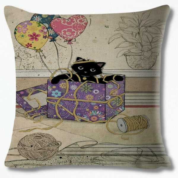 Housse de Coussin Motif Chat Art Déco